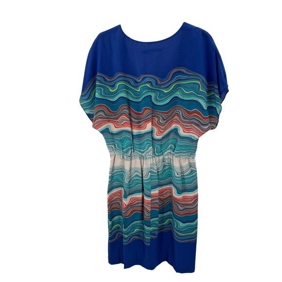 Trina Turk 100% Silk Multicolor Wave Print Dress Womens Size 6 Fully Lined Short - Picture 2 of 8